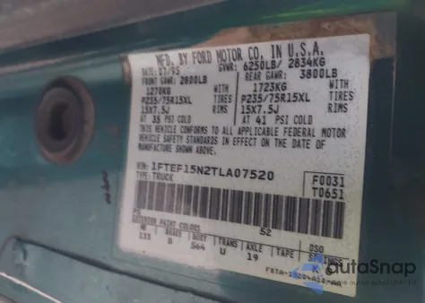 1996 Ford F150 из США, поврежденный, VIN 1FTEF15N2TLA07520